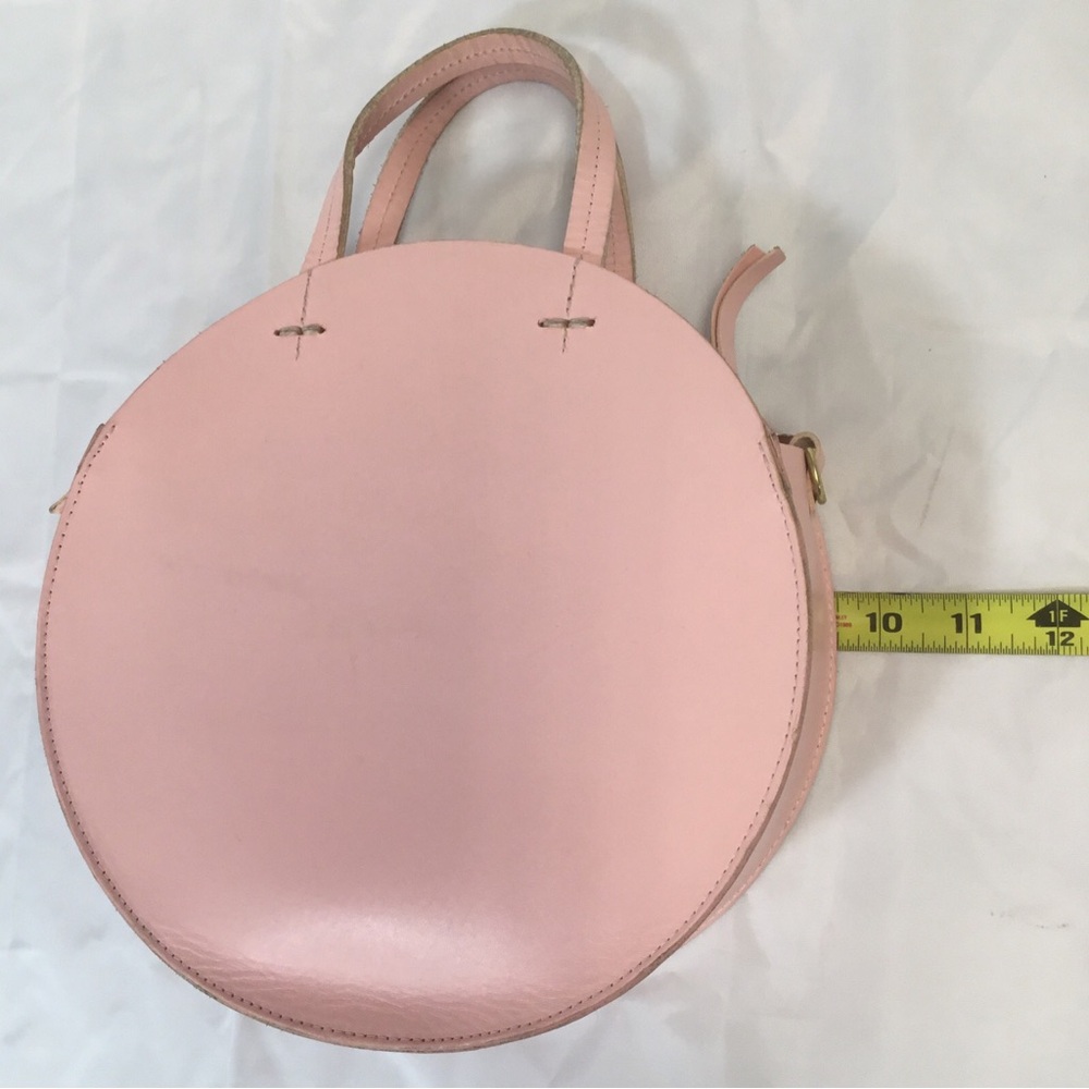 Clare V. Alistair Pink Leather Round Removable Crossbody Gold Zip 9.5” Circle - Picture 13 of 14